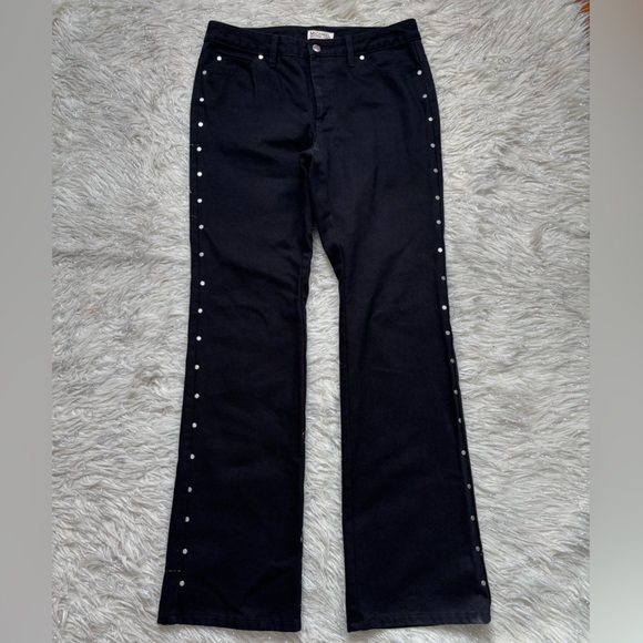 Michael Michael Kors Black Women’s Flare Stud Side Button pants Jeans Size 6 - Picture 4 of 16